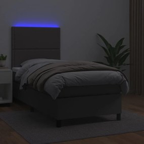 Κρεβάτι Boxspring με Στρώμα &amp; LED Γκρι 80x200 εκ. Συνθ. Δέρμα - Γκρι