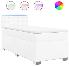 vidaXL Κρεβάτι Boxspring με Στρώμα Λευκό 100x200εκ.από Συνθετικό Δέρμα