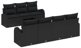 vidaXL Σετ Καναπέ 8 κομματιών με Μαξίλια Μαύρο Πολυ Ρατάν