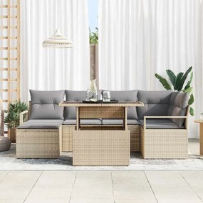 vidaXL Σετ Καναπέ Κήπου με μαξιλάρι 7 pcs μπεζ και ανοιχτό γκρι
