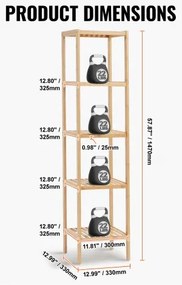 VEVOR Corner Standing Bookshelf 5-Tier Bamboo Ladder Narrow Shelf Plant Stand
