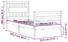 ΠΛΑΙΣΙΟ ΚΡΕΒΑΤΙΟΥ ΜΕ ΚΕΦΑΛΑΡΙ ΛΕΥΚΟ 90X200 ΕΚ. ΜΑΣΙΦ ΞΥΛΟ 3194297