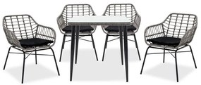 Naoki dining set 5pcs metal black-pe gray