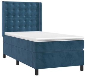 vidaXL Κρεβάτι Boxspring με Στρώμα & LED Σκ. Μπλε 100x200εκ. Βελούδινο