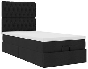 vidaXL Οθωμανικό κρεβάτι με στρώμα &amp; LEDs Μαύρο 90x200 cm Ύφασμα
