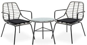 Gaus-Naoki living room A set of 3 black metal and pe rattan in gray shade 63x60x82cm