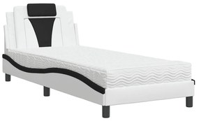 Κρεβάτι με Στρώμα Λευκό και Μαύρο 90 x 200 εκ. Συνθετικό Δέρμα - Λευκό