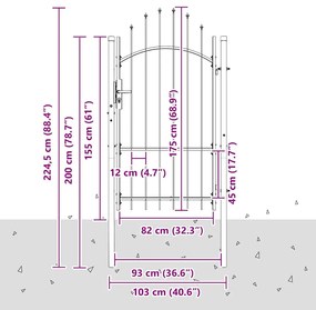 vidaXL Πύλη Κήπου με κλειδαριά Γκρι 175 x 100 εκ. Ατσάλι