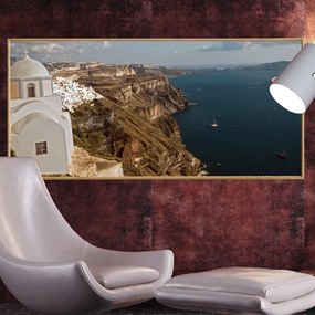 Πίνακας σε Plexiglass με Θέμα &#8220;Οία-Σαντορίνη&#8221; σε ξύλινη Κορνίζα με ρυθμιζόμενο Φώς - 120cmX80cm