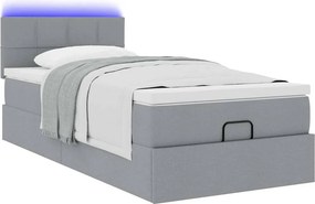 vidaXL Οθωμανικό κρεβάτι με στρώμα &amp; LEDs Ανοιχτό γκρι Ύφασμα