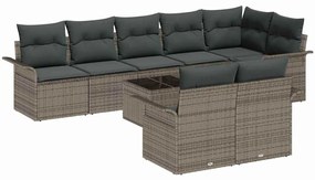 vidaXL Σετ Καναπέ Κήπου με μαξιλάρι 9 pcs Γκρι Πολυ ράταν