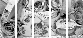 Εικόνα 5 τμημάτων ρομαντικό vintage στυλ σε ασπρόμαυρο σχέδιο