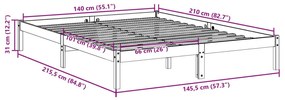 Πλαίσιο Κρεβατιού Μακρύ Χωρίς Στρώμα 140x210 εκ Μασίφ Πεύκο - Καφέ