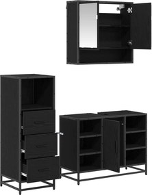 vidaXL Σετ Επίπλων Μπάνιου με ράφι 3 pcs Μαύρη Οξυά Επεξεργασμένο ξύλο