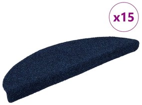 vidaXL Πατάκια Σκάλας Αυτοκόλ. 15 τεμ Ν. Μπλε 56x17x3 εκ. Βελονιασμένο