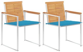 Καρέκλες Κήπου 2 τεμ. από Μασίφ Ξύλο Teak/Ατσάλι με Μαξιλάρια