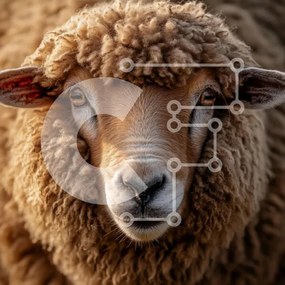 Intra Συλλεκτικό Ξύλινο Παζλ Plywood 4mm - Κοντινό πλάνο ενός προβάτου με αφράτο μαλλί Σε Ξύλινο Κουτί - Διαστάσεις: 10x10 cm – 25 κομμάτια