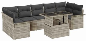 vidaXL Σετ Καναπέ Κήπου με μαξιλάρι 8 pcs Ανοιχτό γκρι Πολυ ράταν