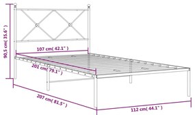 Πλαίσιο Κρεβατιού με Κεφαλάρι Λευκό 107 x 203 εκ. Μεταλλικό - Λευκό