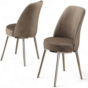 Καρέκλα Pefa Babyface (Σετ 4Τμχ) 240CHR1558 45x42x91cm Cappuccino-Chrome Μέταλλο,Ύφασμα