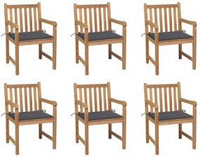 Καρέκλες Κήπου 6 τεμ. από Μασίφ Ξύλο Teak με Ανθρακί Μαξιλάρια - Ανθρακί