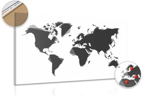Εικόνα στο φελλό ενός αφηρημένου παγκόσμιου χάρτη σε ασπρόμαυρο - 90x60  wooden