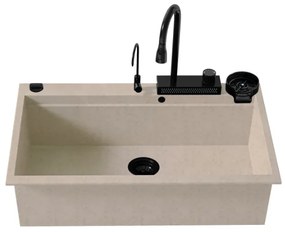 Sanitec Ultra Granite 850 Quartz Multi Ένθετος Γρανιτένιος Νεροχύτης 79Χ50cm Sabbia (Black accessories)