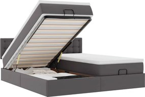 vidaXL Οθωμανικό κρεβάτι με στρώματα &amp; LEDs Γκρι Faux Leather