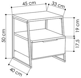 Κομοδίνο Johana pakoworld μαύρο-oak 45x40x50εκ