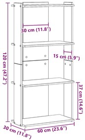 Βιβλιοθήκη 3 επιπέδων Δρυς τεχνίτης 60x30x120 cm - Καφέ