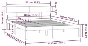 Πλαίσιο Κρεβατιού Καφέ Μελί 120 x 200 εκ. από Μασίφ Ξύλο Πεύκου - Καφέ