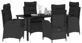 vidaXL Σέτ φαγητού για κήπο 5 pcs Μαύρο συνθετικό ρατάν