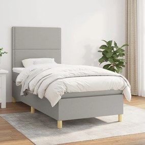 Κρεβάτι Boxspring με Στρώμα Ανοιχτό Γκρι 90x200 εκ. Υφασμάτινο - Γκρι