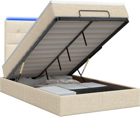 vidaXL Κρεβάτι Ottoman με Στρώμα και LED Κρεμ 120 x 200 cm Ύφασμα