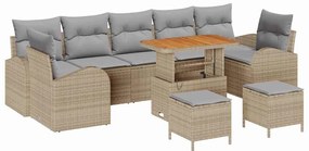 vidaXL Σετ Καναπέ Κήπου με μαξιλάρι 10 pcs Μπεζ Πολυ ράταν