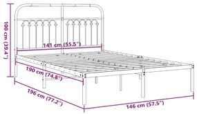 Πλαίσιο Κρεβατιού με Κεφαλάρι Λευκό 140x190 εκ. Μεταλλικό - Λευκό