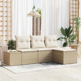 vidaXL Σετ Καναπέ Κήπου 4 pcs Μπεζ, Κρέμα Πολυ rattan, βαμμένο ατσάλι