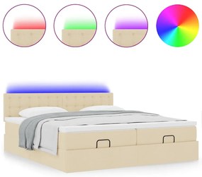 vidaXL Οθωμανικό κρεβάτι με στρώματα & LEDs Κρέμα 180x200cm ύφασμα