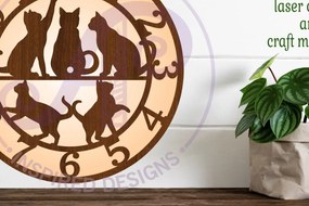 Σετ των 3 Intra απο ξύλο plywood 3mm-4mm πάχος Ρολόι τοίχου Cats Cut , Δίασταση 8x8 cm INTRAFABR-107856033