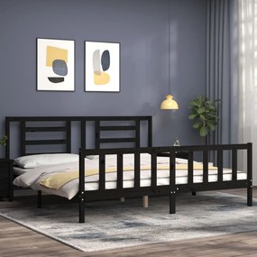 vidaXL Πλαίσιο Κρεβατιού με Κεφαλάρι Μαύρο 200x200 εκ. Μασίφ Ξύλο