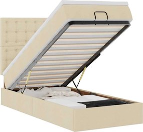 vidaXL Οθωμανικό κρεβάτι με στρώμα &amp; LEDs Cream 90x200 cm Ύφασμα