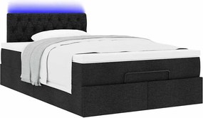 vidaXL Οθωμανικό κρεβάτι με στρώμα &amp; LEDs Μαύρο 120x200 cm Ύφασμα