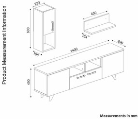 Σύνθετο UTAH Sapphire/Καφέ Μοριοσανίδα 140x29.5x46cm - Μελαμίνη - 14410175