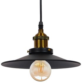 GloboStar® CARAVEL 01042 Vintage Industrial Κρεμαστό Φωτιστικό Οροφής Μονόφωτο Μαύρο Μεταλλικό Καμπάνα Φ36 x Y13cm