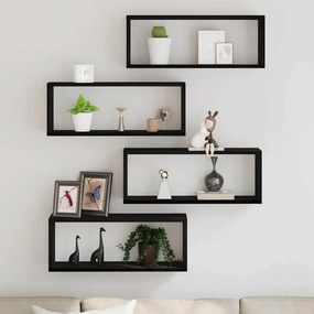 vidaXL Ράφια Τοίχου 4 τμχ. Μαύρη Οξυά 60 x 15 x 23 cm