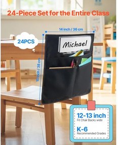 VEVOR Chair Pockets for Classroom 24 Pack Seat Pocket with Name Tag Black