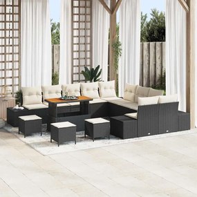 vidaXL Σετ Καναπέ Κήπου με μαξιλάρι 14 pcs Μαύρο Πολυ ράταν
