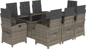 vidaXL Σετ Τραπεζαρίας Κήπου 9 τεμ. Γκρι Συνθ. Ρατάν με Μαξιλάρια