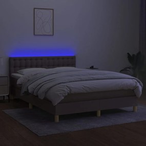 vidaXL Κρεβάτι Boxspring με Στρώμα &amp; LED Taupe 140x200 εκ. Υφασμάτινο