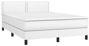 vidaXL Κρεβάτι Boxspring με Στρώμα Λευκό 140x190εκ.από Συνθετικό Δέρμα